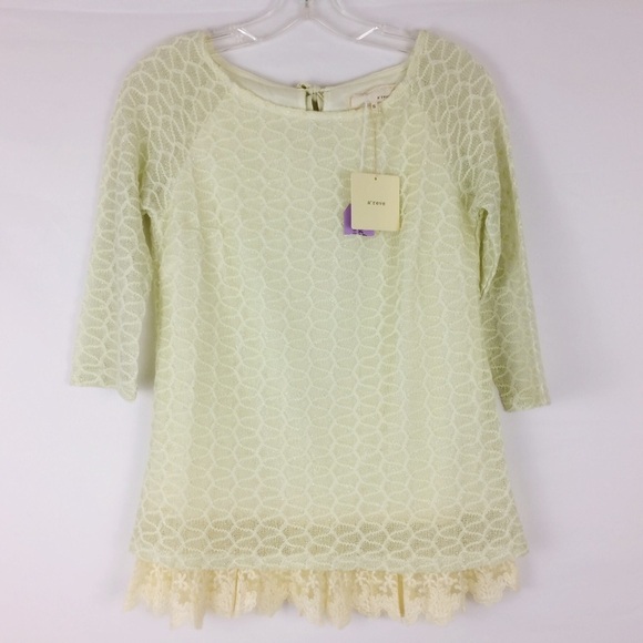 Anthropologie A'REVE Shirt Small Yellow Lace Hem - Picture 2 of 7